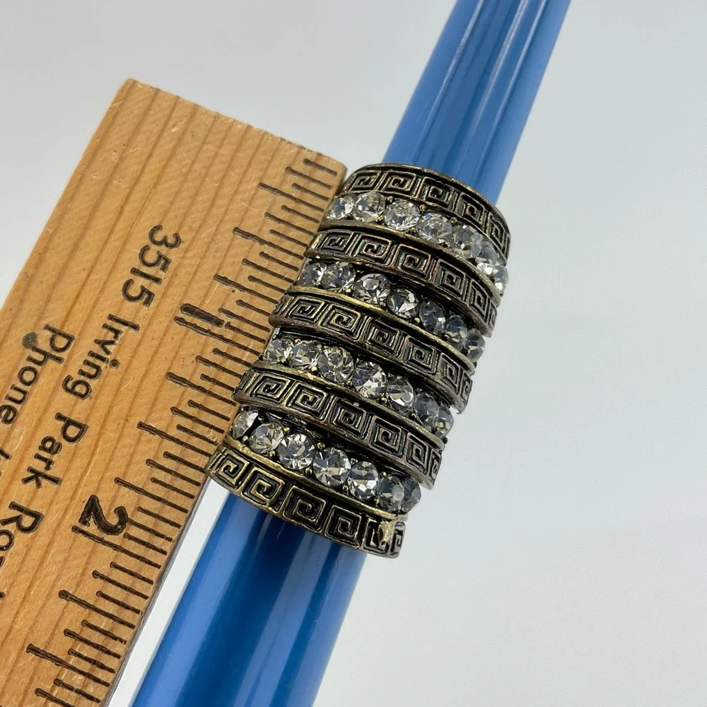 Gothic Cocktail Ring,  Articulated Knuckle Ring, Antique Gold & Clear Crystals